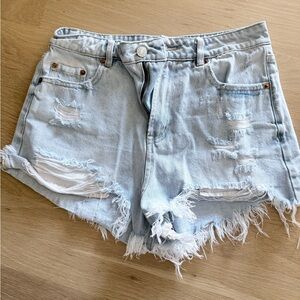 Sage Light Blue Frayed Jean Shorts